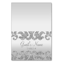 Silver Glitter Look Custom Wedding Escort Kaarten