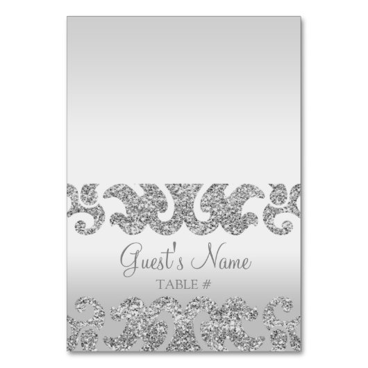 Silver Glitter Look Custom Wedding Escort Kaarten (Voorkant)