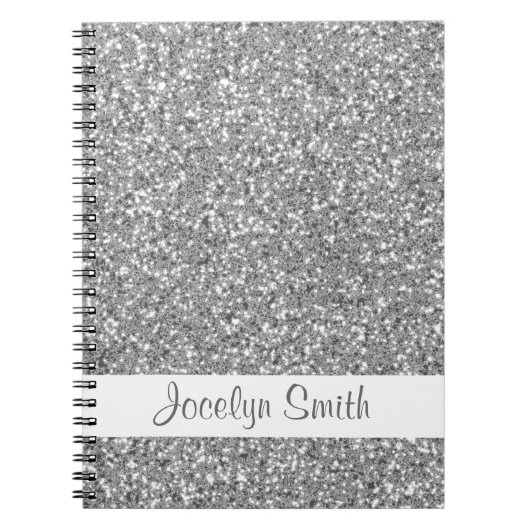Silver Glitter look-like and Name Notitieboek (Voorkant)