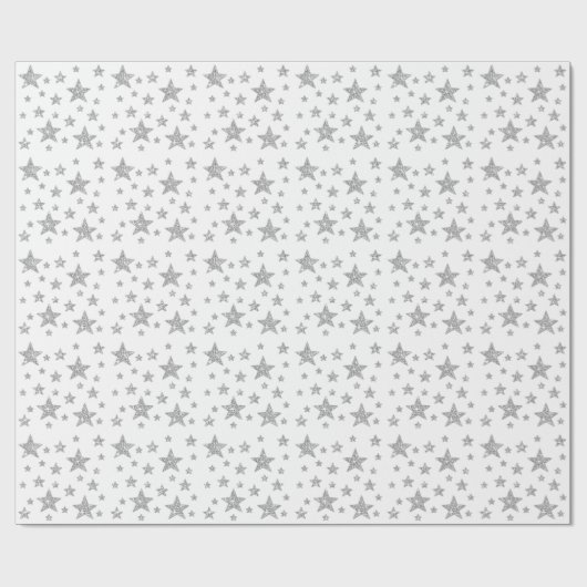 Silver Glitter look-like Stars Pattern Kerstmis Cadeaupapier (Vlak)