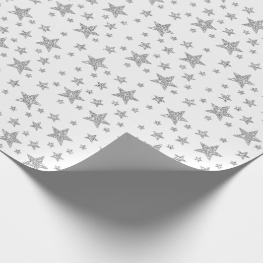Silver Glitter look-like Stars Pattern Kerstmis Cadeaupapier (Hoek)