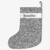 Silver Glitter-look-like with Custom Name Kleine Kerstsok (Achterkant)