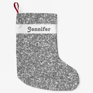 Silver Glitter-look-like with Custom Name Kleine Kerstsok