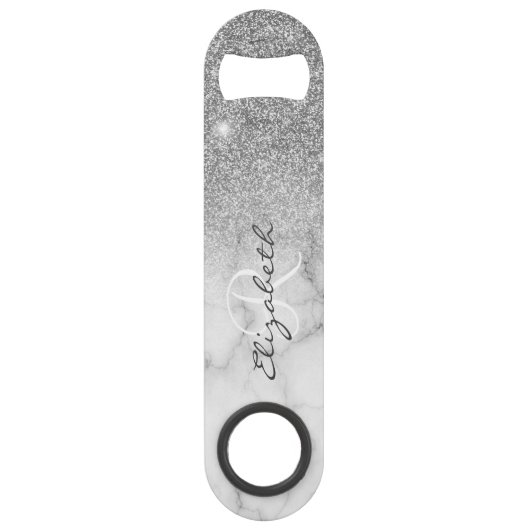 Silver Glitter Look Marble Ombre Monogram Speed Flessenopener (Voorkant)