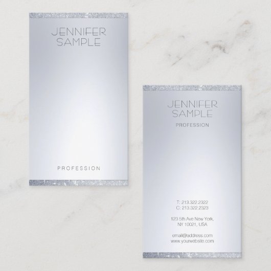 Silver Glitter look moderne minimalistische Sjablo Visitekaartje (Voorkant / Achterkant)