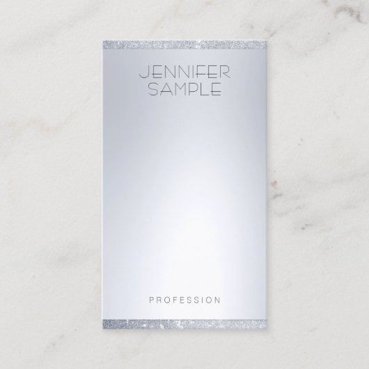 Silver Glitter look moderne minimalistische Sjablo Visitekaartje (Voorkant)