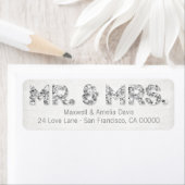 Silver Glitter Look Mr & Mrs Labels (Insitu)
