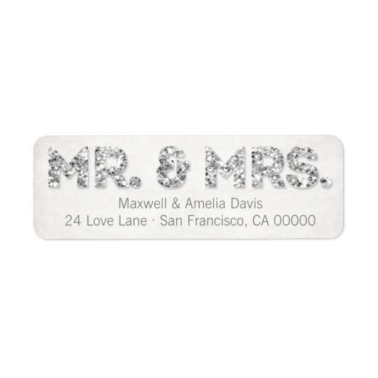 Silver Glitter Look Mr & Mrs Labels (Voorkant)