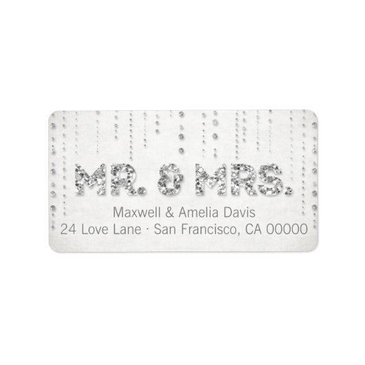 Silver Glitter Look Mr & Mrs Labels (Voorkant)
