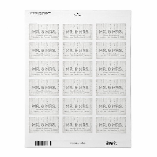 Silver Glitter Look Mr & Mrs Labels (Full Sheet)