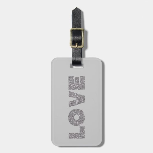 Silver Glitter Love Bagagelabel (Voorkant verticaal)