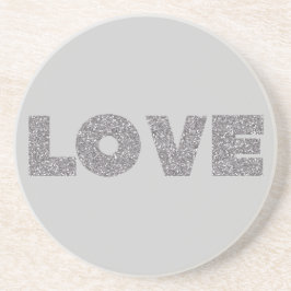 Silver Glitter Love Zandsteen Onderzetter