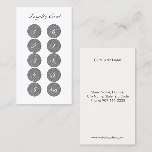 Silver Glitter Loyalty Punch Visitekaartje (Voorkant / Achterkant)