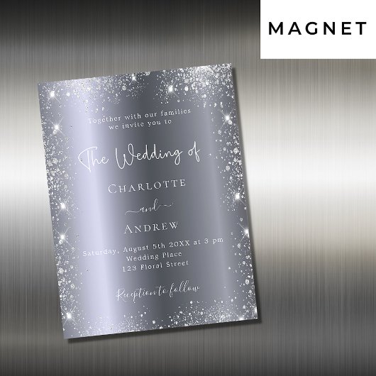 Silver glitter luxe bruiloft nodigmagneet uit