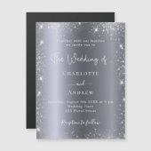 Silver glitter luxe bruiloft nodigmagneet uit (Voorkant / Achterkant)
