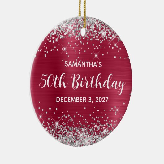 Silver Glitter Magenta Berry 50th Birthday Keramisch Ornament (Rechts)