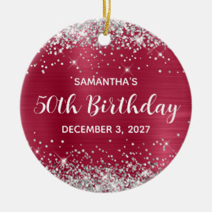 Silver Glitter Magenta Berry 50th Birthday Keramisch Ornament