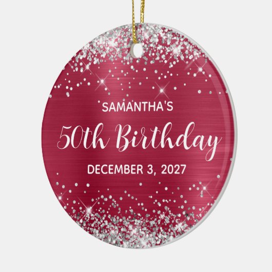 Silver Glitter Magenta Berry 50th Birthday Keramisch Ornament (Links)