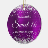 Silver Glitter Magenta Paarse Folie Sweet 16 Keramisch Ornament (Links)