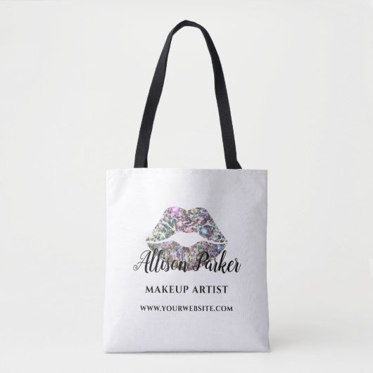 Silver Glitter Makeup Artist Kiss Lips Business Tote Bag (Voorkant)