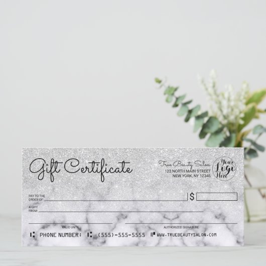 Silver Glitter Marble Check Cadeaubon (Staand voorkant)