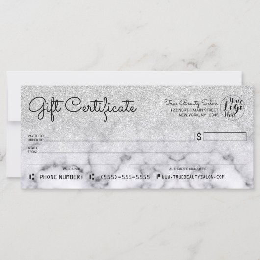 Silver Glitter Marble Check Cadeaubon (Voorkant)