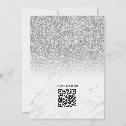 Silver Glitter Marble Glam QR Code Vrijgezellenfee Kaart (Achterkant)