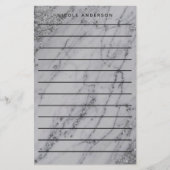 Silver Glitter Marble Glam Trendy Modern Briefpapier (Voorkant)