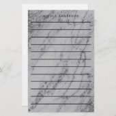 Silver Glitter Marble Glam Trendy Modern Briefpapier (Voorkant / Achterkant)