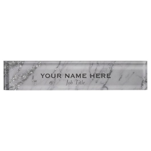Silver Glitter Marble Glitter Glam Gepersonaliseer Naambordje (Voorkant)