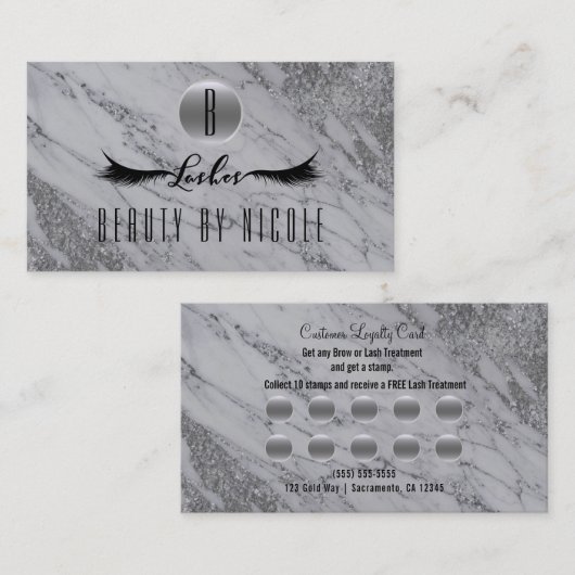 Silver Glitter Marble Lashes Customer Loyalty Kaar (Voorkant / Achterkant)
