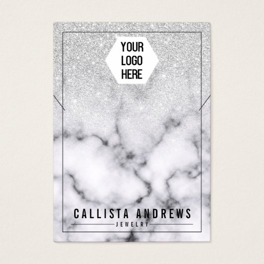 Silver Glitter Marble Ombre Logo Display Visitekaartje (Voorkant)