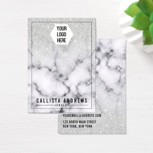 Silver Glitter Marble Ombre Logo Display Visitekaartje (Bureau)