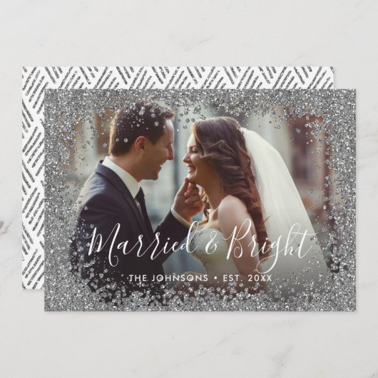Silver Glitter Married en Bright Photo Lijst Feestdagenkaart (Voorkant / Achterkant)