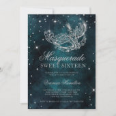 Silver glitter maskerade masker blauwgroen groen S Kaart (Voorkant)