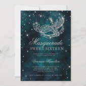 Silver glitter maskerade masker blauwgroen groen S Kaart (Voorkant)