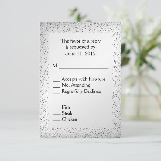 Silver Glitter Menu RSVP (Staand voorkant)
