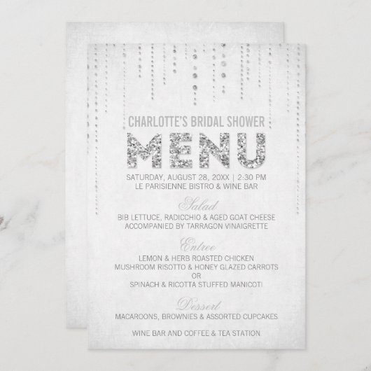 Silver Glitter-menukaart Menu (Voorkant / Achterkant)