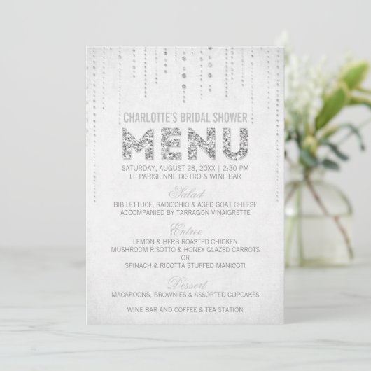 Silver Glitter-menukaart Menu (Staand voorkant)