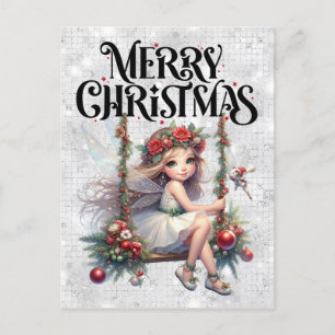 Silver Glitter Merry Christmas Fairy Briefkaart