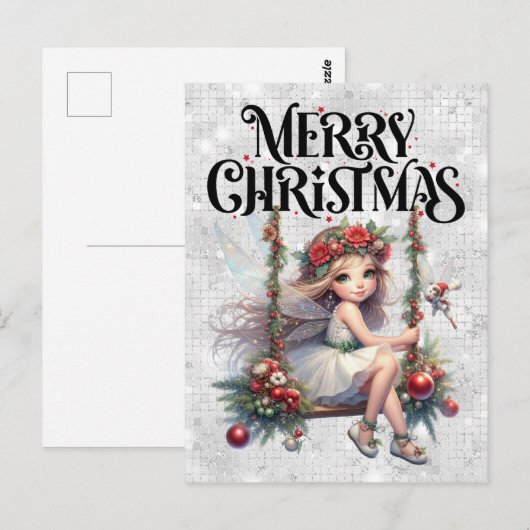 Silver Glitter Merry Christmas Fairy Briefkaart (Voorkant / Achterkant)