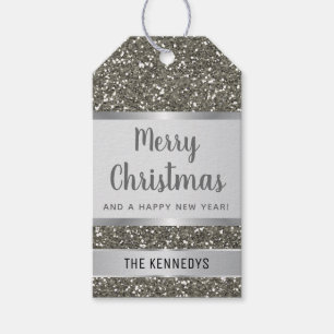Silver Glitter Merry Kerstmis Cadeaulabel