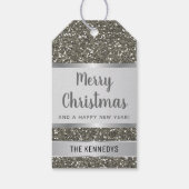 Silver Glitter Merry Kerstmis Cadeaulabel (Achterkant)