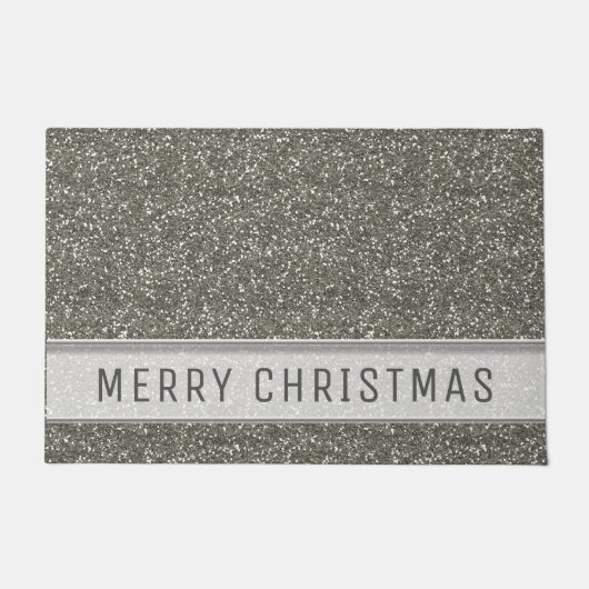 Silver Glitter Merry Kerstmis Deurmat (Voorkant)