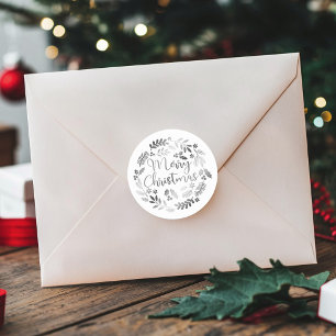 Silver Glitter Merry Kerstmis Ronde Sticker