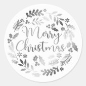 Silver Glitter Merry Kerstmis Ronde Sticker (Voorkant)