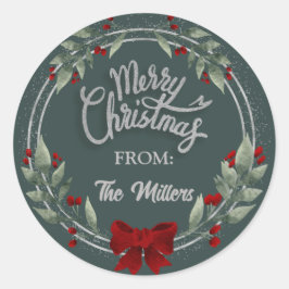 Silver Glitter Merry Kerstmis WreatSticker Ronde Sticker