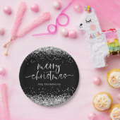 Silver Glitter Merry Kerstparty Black Papieren Bordje (Feest)