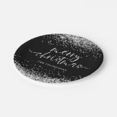 Silver Glitter Merry Kerstparty Black Papieren Bordje (Gekanteld)