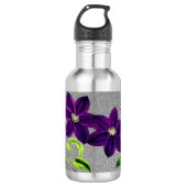 Silver Glitter met Waterverf Paarse Clematis Waterfles (Voorkant)
